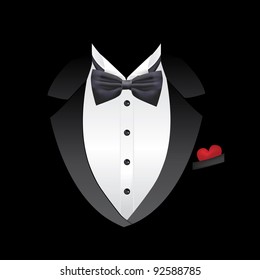 Vector tuxedo with bow tie. Heart in the pocket.