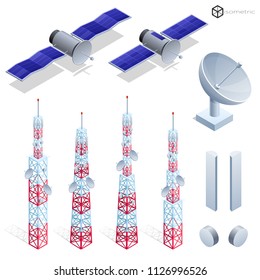 Vector tv antenna, realistic satellite antenna TV router, tv isometric icons, 3D