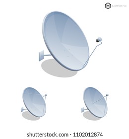 Vector TV antennas, realistic TV icons in isometric