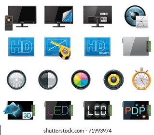 Vector TV features and specifications icon set. Part 1 (color, detailed)