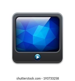 Vector TV icon with play button and abstract polygonal background