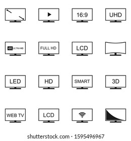 Vector tv icon set on white background, Isolated silhouettes television in flat style.