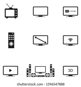 Vector tv icon set on white background, Isolated silhouettes television in flat style.