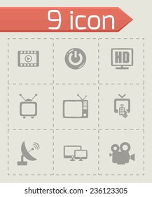 Vector tv icon set on grey background