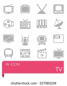 Vector TV icon set on grey background
