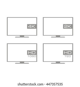 Vector TV icons. Flat Minimal Style. HD, Full HD and Ultra or Quad HD tv