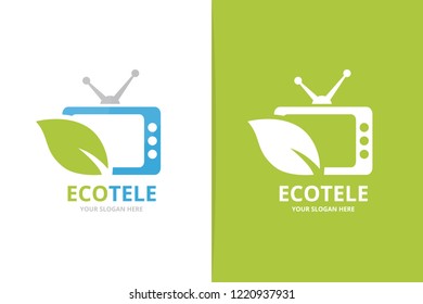 Vector tv and leaf logo combination. Television and eco symbol or icon. Unique media and organic logotype design template.