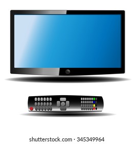 Vector tv with remote controller isolated on white background