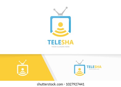 Vector tv and wifi logo combination. Television and signal symbol or icon. Unique media and radio, internet logotype design template.