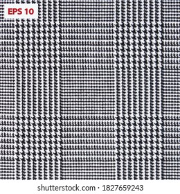 Vector Tweed fabric. Glen plaid. Black and White tartan plaid Scottish seamless pattern. Texture from textile