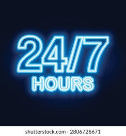 Vector Twenty Four Hours Icon With Neon Style