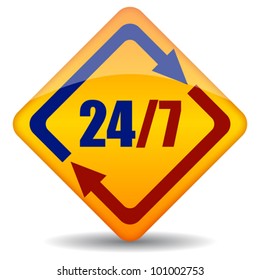 Vector twenty four seven open sign, eps10 illustration