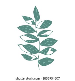 Vector twig with green leaves for printing on postcards and clothing.