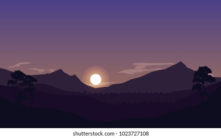 vector twilight sky over  mountains illustration