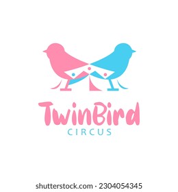 Vector twin bird in circus show logo design. Cute animal logo template