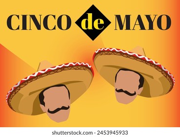 vector twin hat mexican icon celebrating Cinco de Mayo with color mexican orange background