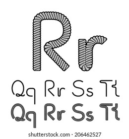 Vector twine font alphabet - simple rope letter - Q, q, R, r, S, s, T, t