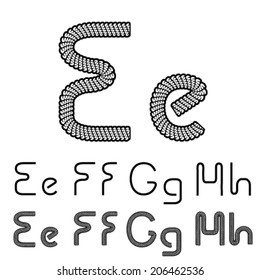 Vector twine font alphabet - simple rope letter - E, e, F, f, G, g, H, h