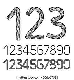 Vector twine font alphabet - simple rope numbers - one, two, three, four, five, six, seven, eight, nine, zero