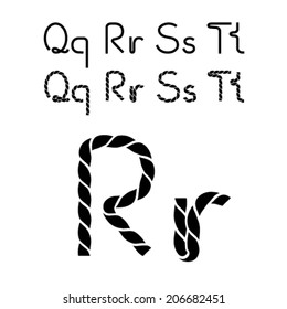 Vector twine font alphabet - simple rope letters - Q, q, R, r, S, s, T, t