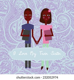 Vector Twins I love my twin sister happy birthday invitation card