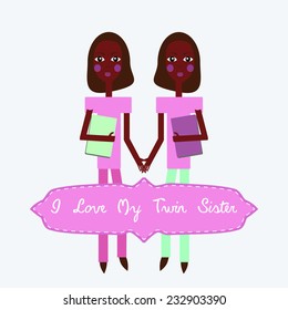 Vector Twins I love my twin sister happy birthday invitation card