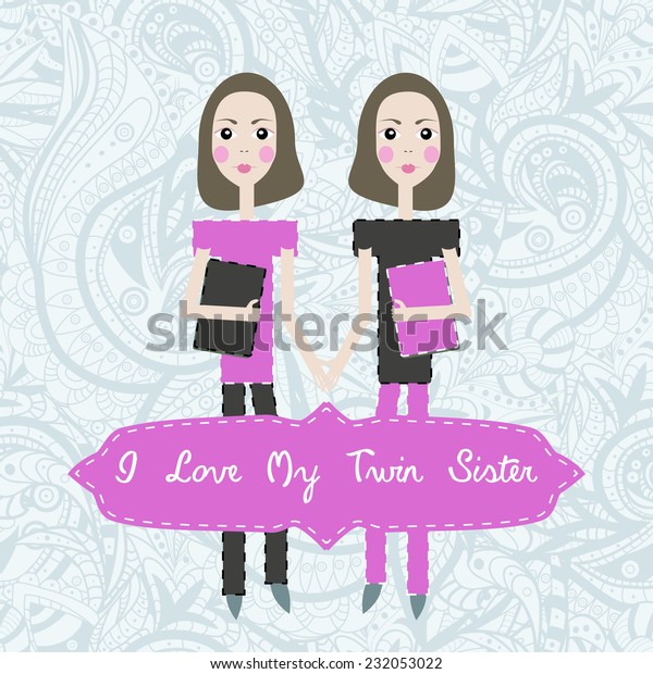 Vector Twins Love My Twin Sister Stock Vector (Royalty Free) 232053022 ...