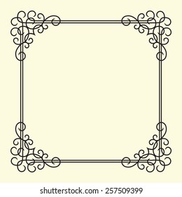 Vector Twirl Vintage Frame in flourish line style, black on light background, isolated and easy to edit 