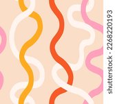 Vector twisted curvy lines pattern. Abstract seamless texture with hand drawn swirl lines. Funky background in retro style