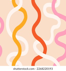 Vector twisted curvy lines pattern. Abstract seamless texture with hand drawn swirl lines. Funky background in retro style