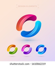 Vector twisted letter O company logo design template. Material design, origami paper, fluent flat and line art styles. App icon, synergy illustration