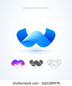 Colección de iconos con el logotipo Carta W y M retorcido vectorial. Origami, fluido, plano y estilo de línea