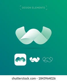 Colección de iconos de la letra W y M retorcida del vector. Origami, fluido, plano y estilo de línea