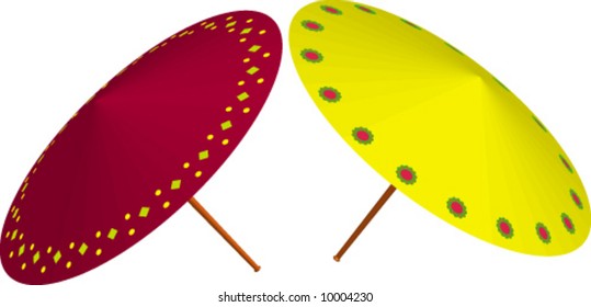 vector of two 3D realistic colorful japanese umbrellas
