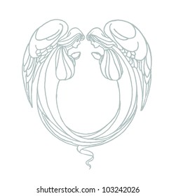 Vector of two angels with hands in prayer flying in side pose with wings and gowns