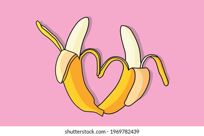 Vector of two bananas forming a heart