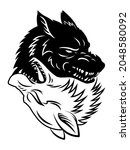 vector two black and white wolf heads	