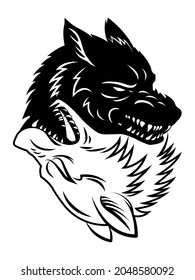 vector two black and white wolf heads	