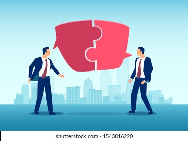 Vector of two businessmen having a successful communication solving a problem together 