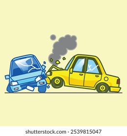Vector two car crash cartoon traffic illustration