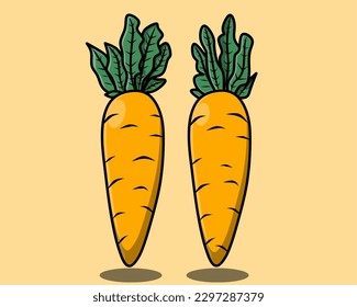 vector two carrots isolated yellow background