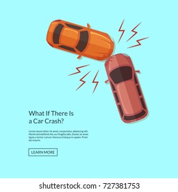Vector two cars accident top view illustration. Damage transportation concept