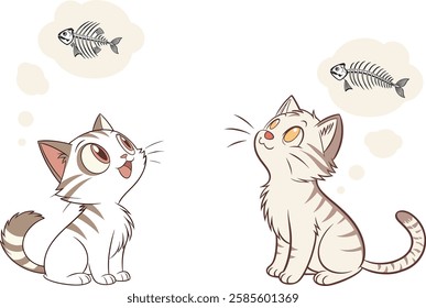 vector two cat cute fishbones