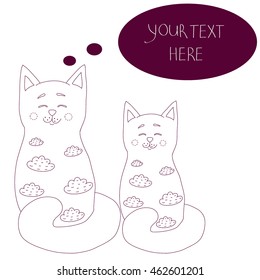 Vector two cats card with place for your text. Cat card
