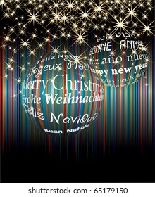 Vektorgrafik von zwei Weihnachtsbällen mit sechs Sprachen