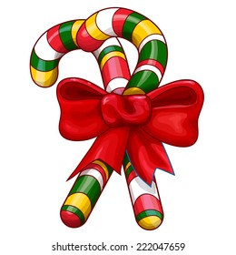 Vector Two Christmas Candy Cane with Bow. Christmas Icon Symbol