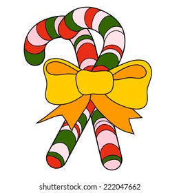 Vector Two Christmas Candy Cane with Bow. Christmas Icon Symbol