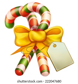 Vector Two Christmas Candy Cane with Bowand blank label. Christmas Icon Symbol