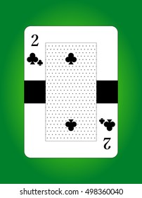 Vector of two of clubs. Playing card. Poker card. Isolated on green background.