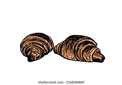 Vector two color croissants isolated on white, sweet rolls , graphical element for bakery logo and design